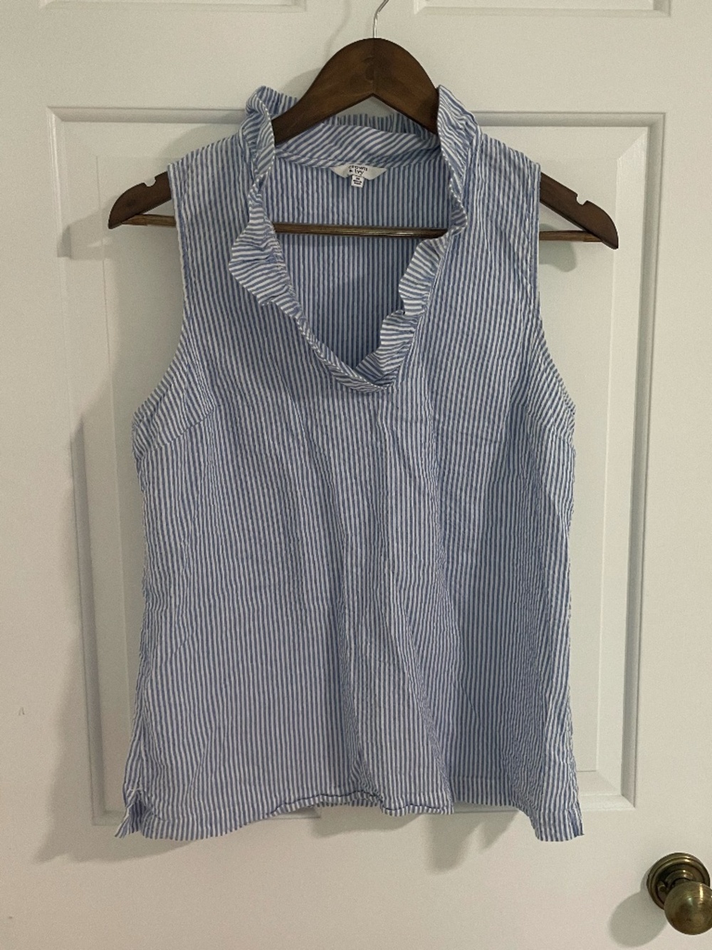 Crown and Ivy Seersucker Ruffle Collar Blouse